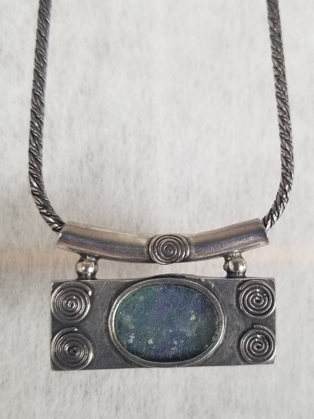 Sterling Silver and Roman Glass Necklace 925 Artist Signed 18" Southwest Artsy